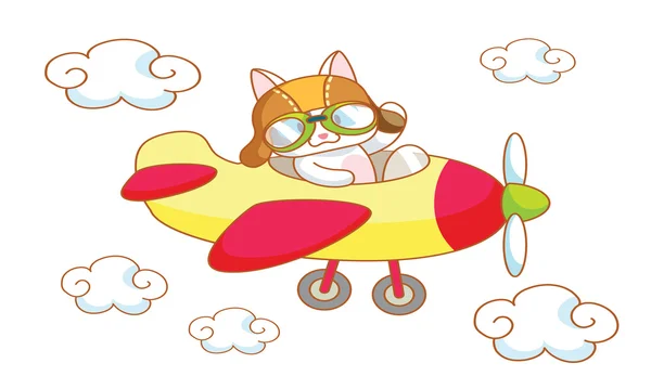 Lindo gato de dibujos animados en un avión — Archivo Imágenes Vectoriales