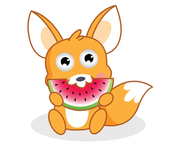 Esquilo dos desenhos animados está comendo melancia — Vetor de Stock