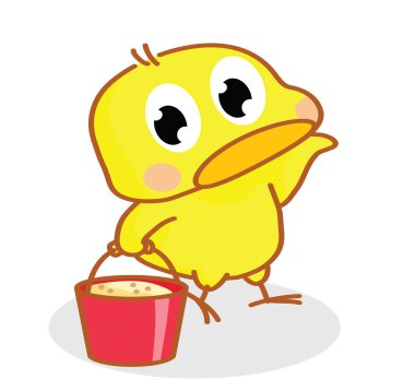 bir kova taşıyan cute karikatür chicks