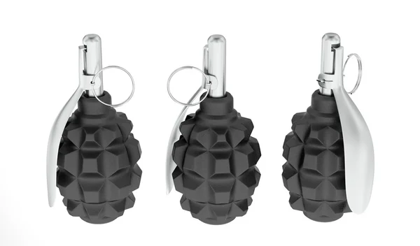 stock image Three anti-personnel fragmentation grenades on white background