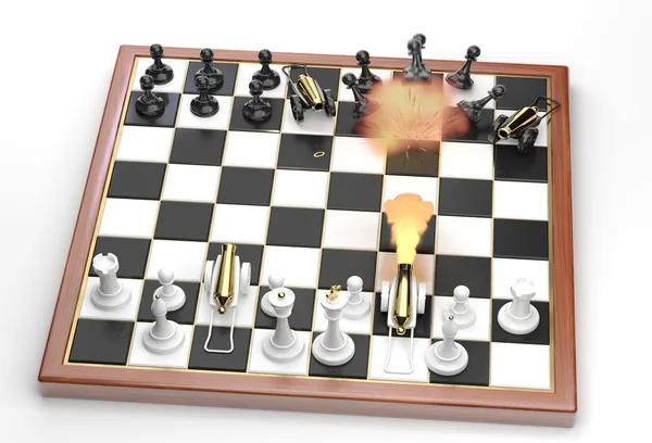 Direct hit! Little war on a chessboard. — Stock Photo, Image