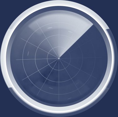 Mavi tonlarında bir radar ekranı