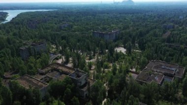 Pripyat, Ukrayna - 29 Temmuz 2021: Chornobyl. Hava görünümü