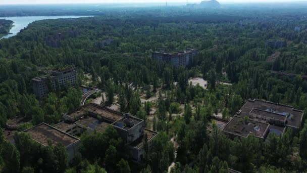 Pripyat, Ucrânia - 29 de julho de 2021: Chornobyl. Vista aérea — Vídeo de Stock