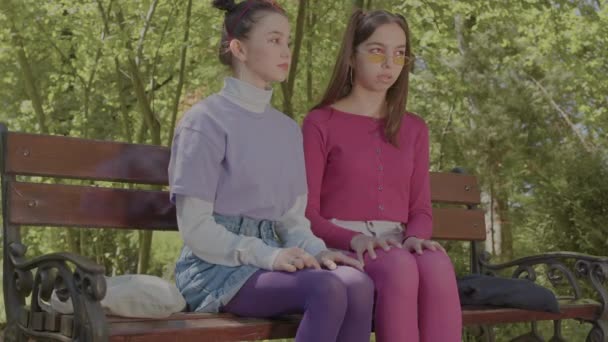 The girls are worried before the exam in the park and support each other. — Stock Video