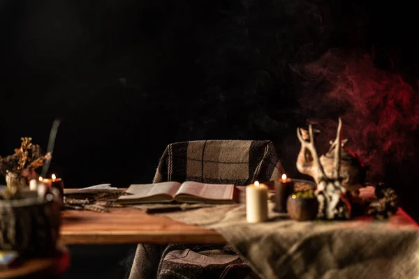 Witchs Table Book Spells Table Details Sorcery Dark Magic Zdjęcie Stockowe
