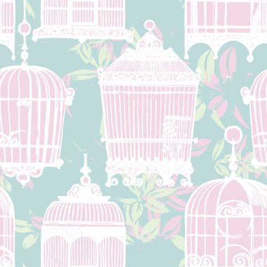 vintage birdcages ve çiçek deseni