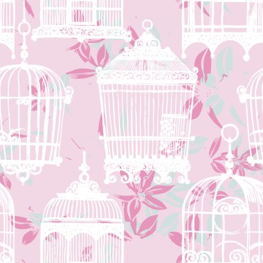 vintage birdcages ve çiçek deseni