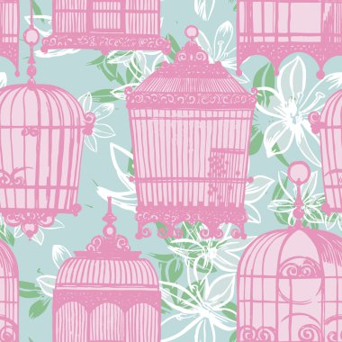 vintage birdcages ve çiçek deseni