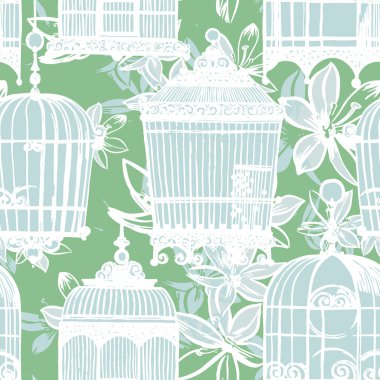 vintage birdcages ve çiçek deseni