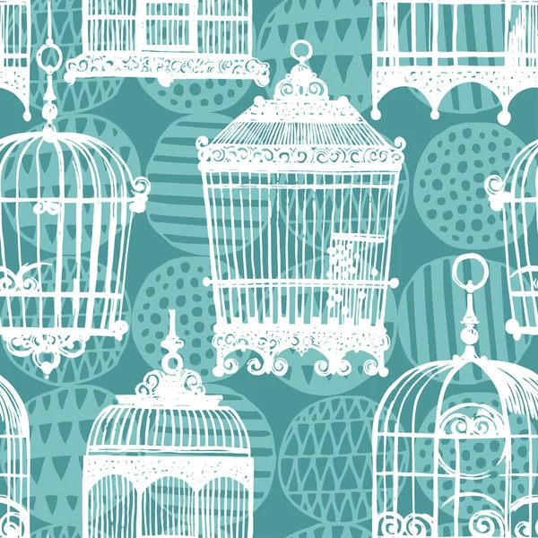 Pattern with vintage birdcages — Stock Vector