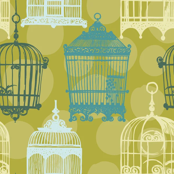 Seamless pattern with vintage birdcages — Stock Vector