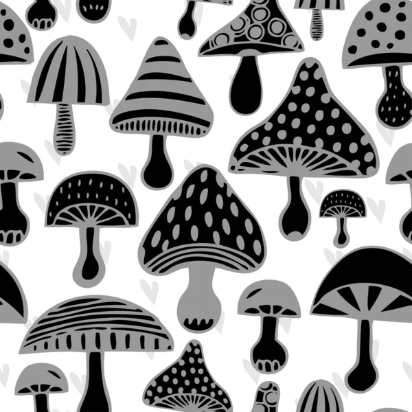 Pattern with decorative mushrooms — Stock Vector