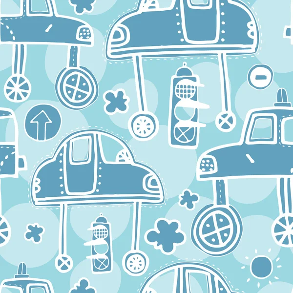 Vector seamless pattern with cute cars — Stock Vector