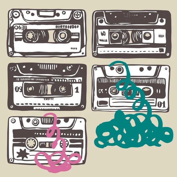 Ilustración con cassete de audio antiguo . — Vector de stock