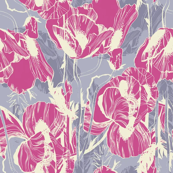 矢量无缝模式与罂粟花朵 — 图库矢量图片