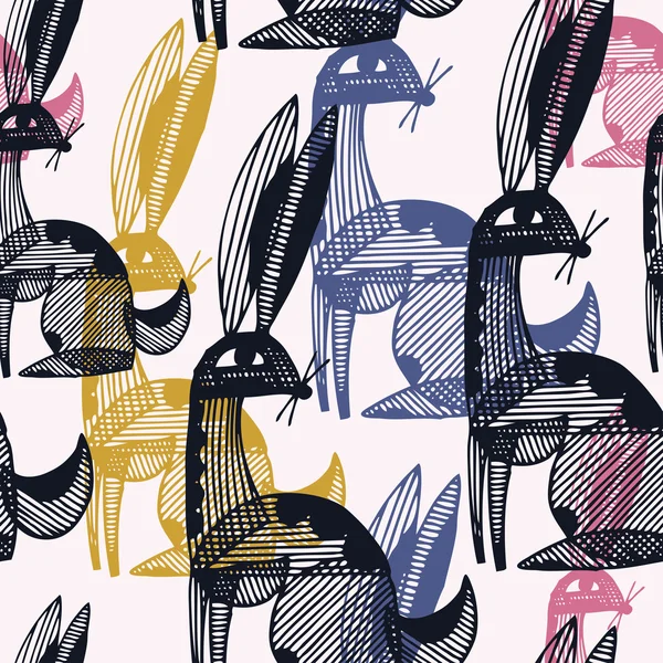 Vector seamless pattern with rabbits — Stock Vector