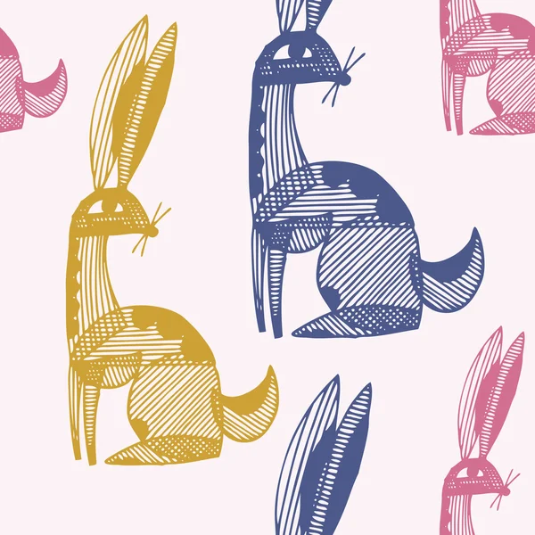 Vector seamless pattern with rabbits — Stock Vector