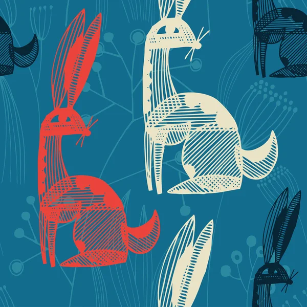 Vector seamless pattern with rabbits — Stock Vector