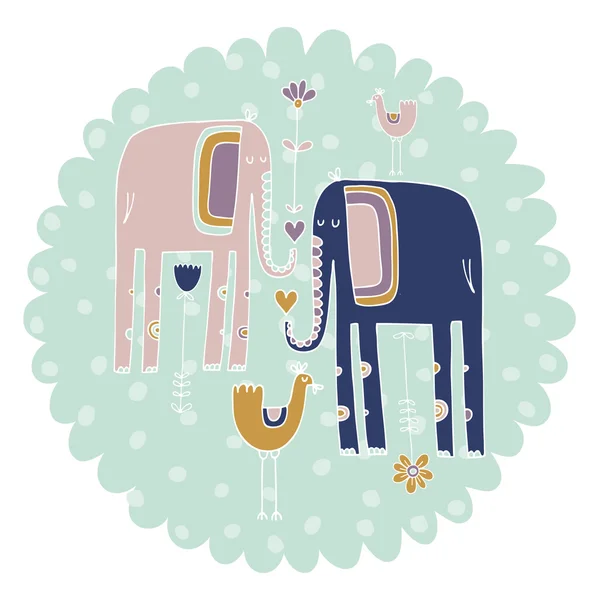 Патефон со слоном, цветами и птицей — стоковый вектор