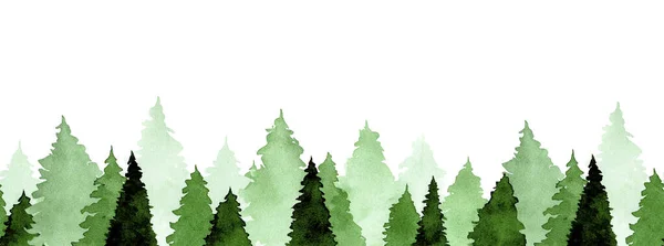 Bordure Sans Couture Aquarelle Avec Sapins Verts Motif Imprimer Avec — Photo