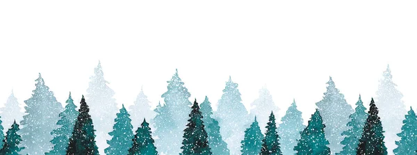 Sömlös Akvarell Gräns Ram Med Blå Gran Och Gran Träd — Stockfoto