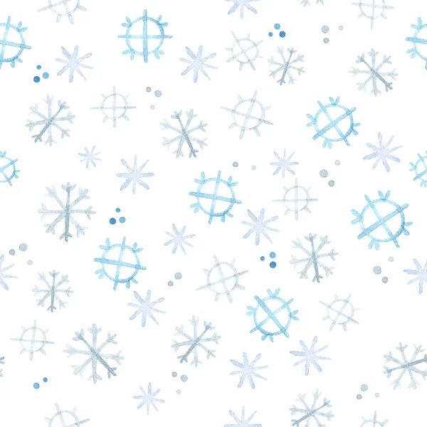 有雪花的水彩画 可爱的蓝色雪花画在卡通片风格上 圣诞节 寒假的象征 — 图库照片