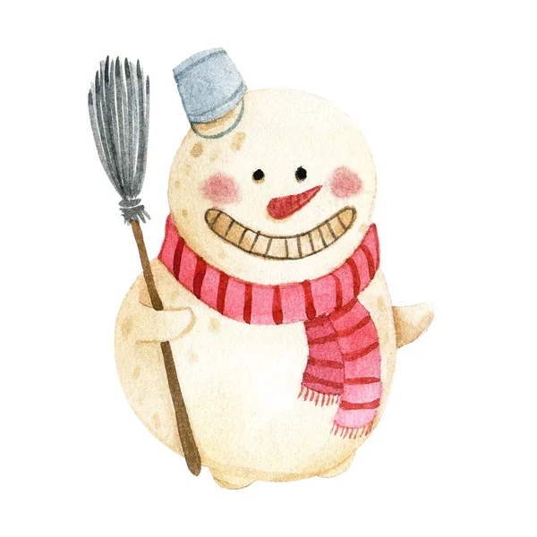 Akvarell Rajz Aranyos Karakter Hóember Gyermek Illusztráció Rajzfilm Stílus Karácsony — Stock Fotó