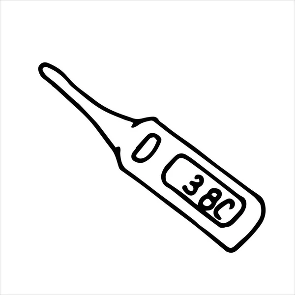 Eenvoudige Vector Doodle Stijl Tekening Medische Thermometer Medisch Thema Kliniek — Stockvector