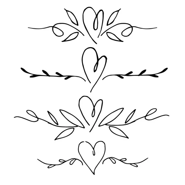 矢量绘图的风格的涂鸦 可爱的文字分割器 带有心脏和植物叶子的动画 古今分词 — 图库矢量图片