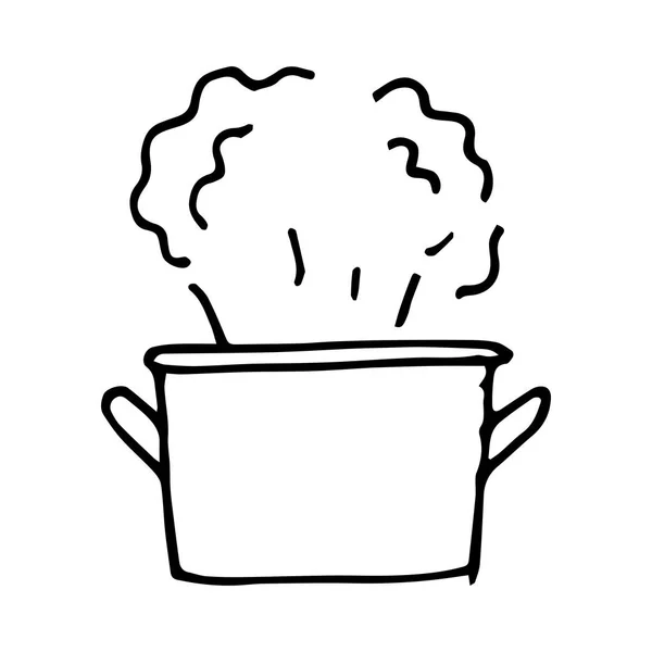 Dessin Vectoriel Dans Style Doodle Une Casserole Bouillante Poêle Métal — Image vectorielle