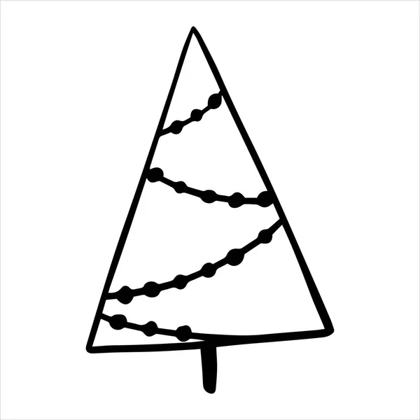 Vektorzeichnung Stil Eines Doodle Weihnachtsbaum Einfache Zeichnung Eines Abstrakten Weihnachtsbaums — Stockvektor