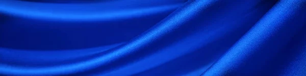 Синий Шелковый Атласный Занавес Крупный План Мягкие Волнистые Складки Блестящей — стоковое фото