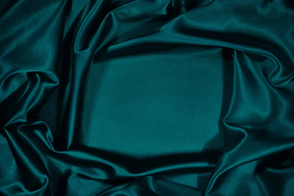 Green Silk Satin Velvet Wavy Soft Folds Smooth Shiny Fabric — Stock Photo, Image