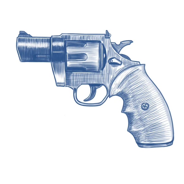 リボルバーのスケッチ 白地に描かれた手描きのドローイング 市民的自衛権の武器 — ストック写真