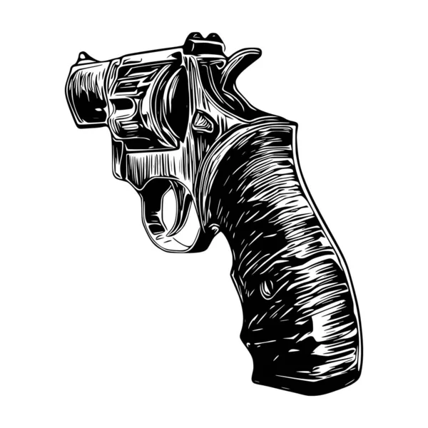 Dessin Vectoriel Revolver Croquis Monochrome Sur Fond Blanc — Image vectorielle