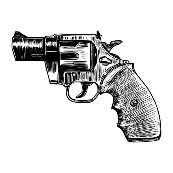 Vue Latérale Pistolet Croquis Vectoriel Monochrome Revolver — Image vectorielle