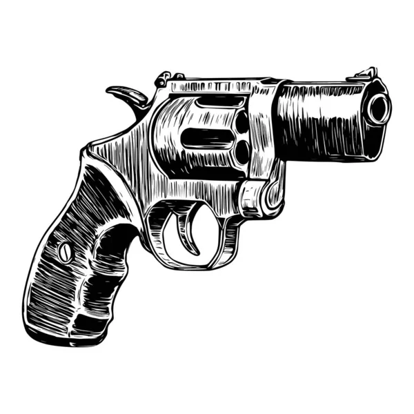 Croquis Vectoriel Revolver Dessin Monochrome Pistolet Sur Fond Blanc — Image vectorielle