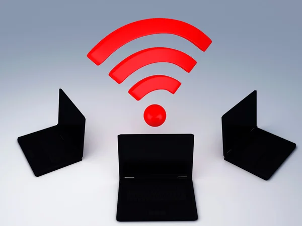 Wifi-netværk og laptop - Stock-foto