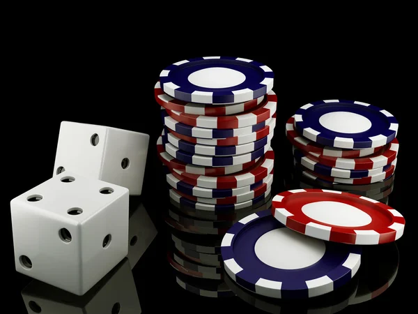 Casino-Chips und Würfel — Stockfoto
