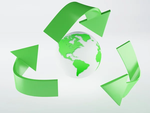 Recycling-Symbol und grüne Erde — Stockfoto