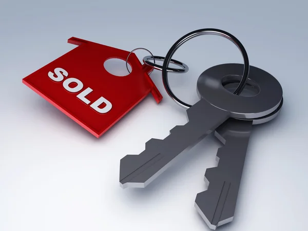 Sleutel met verkocht huis — Stockfoto