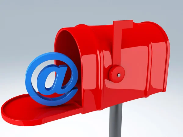 Красный почтовый ящик со знаком. электронная почта — стоковое фото