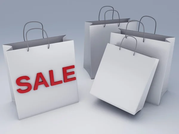 Borsa shopping bianca con vendita rossa — Foto Stock