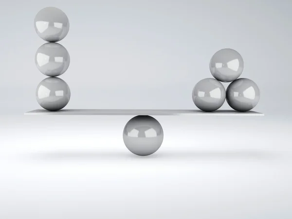 白色的圆球，处于平衡状态。平衡概念 — 图库照片