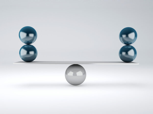 blue spheres in equilibrium. Balance concept