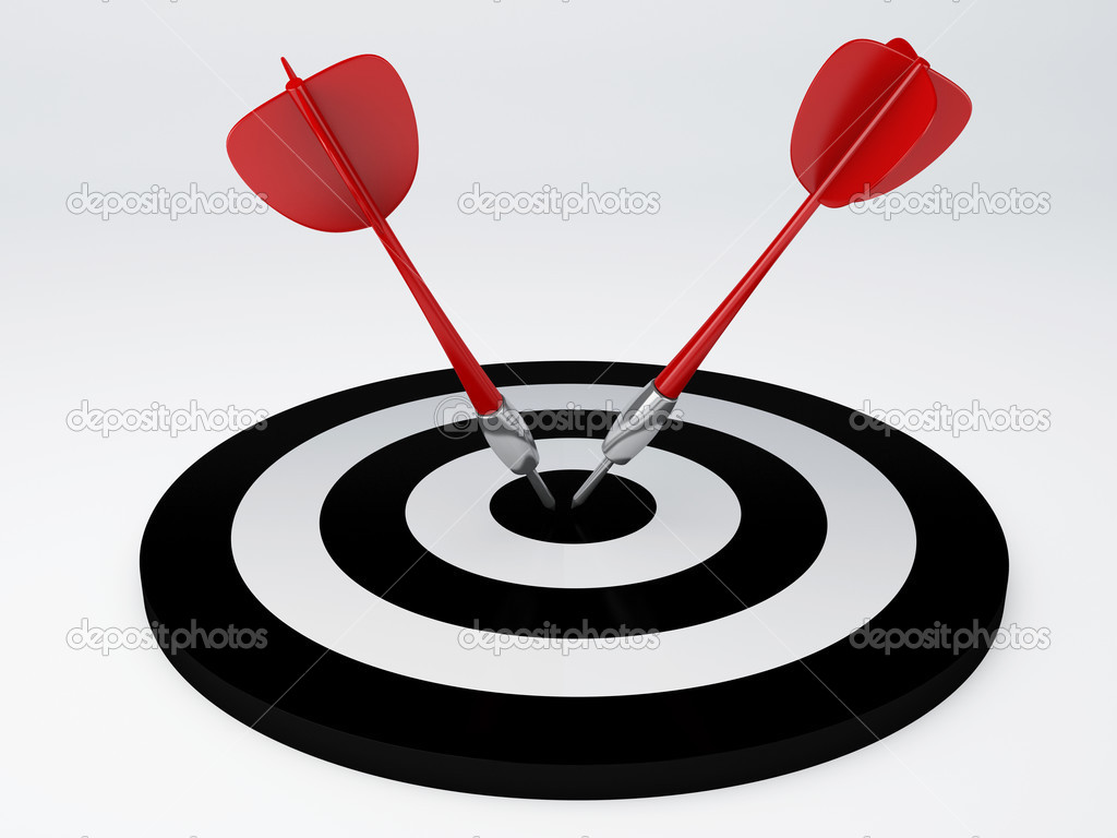 darts hit target. isolated white