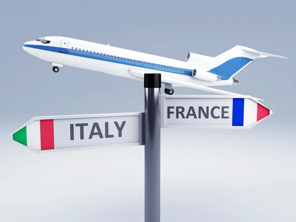 Signpost.travel verso l'Europa concetto 3d — Foto Stock