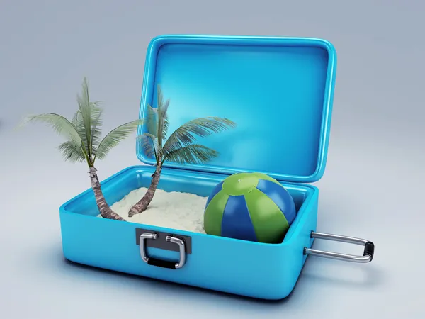 旅行スーツケース。ビーチでの休暇 — ストック写真