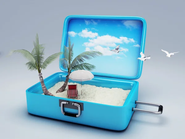 Travel suitcase. beach vacation — Stock Photo, Image